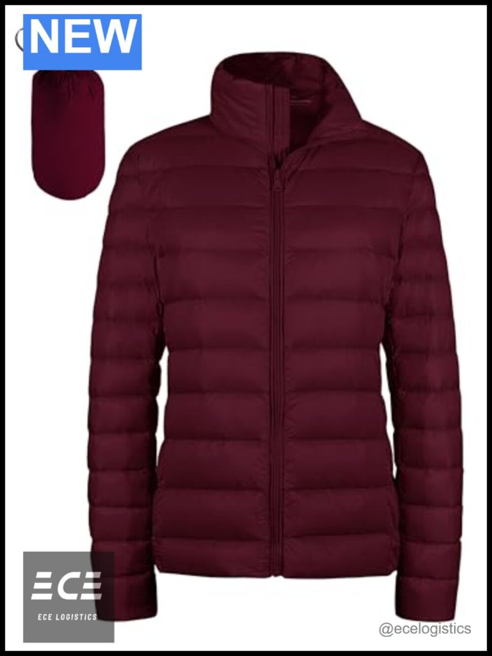 Lightweight Packable Puffer Down Jacket Quilted Nylon Zip Coat